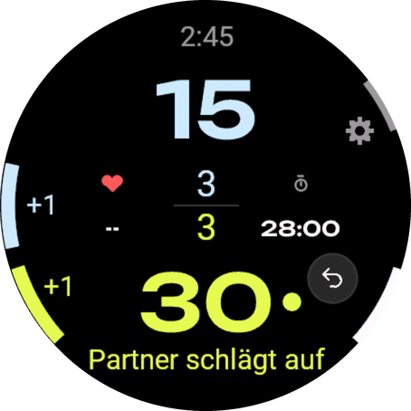 Garmin-Uhr beim Zählen: Gegner 15, Wir 30