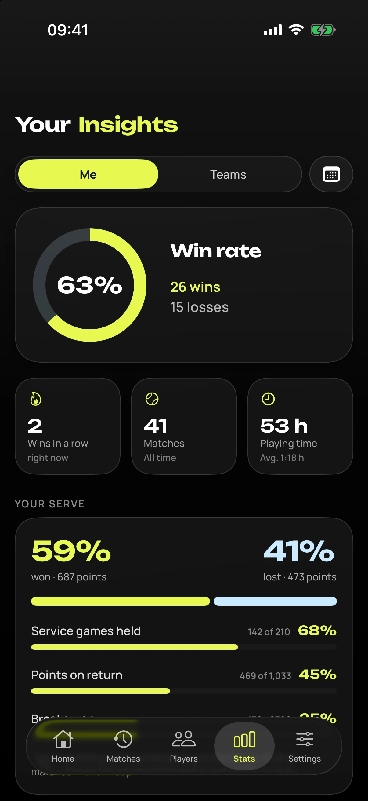 iPhone showing insights and win rate