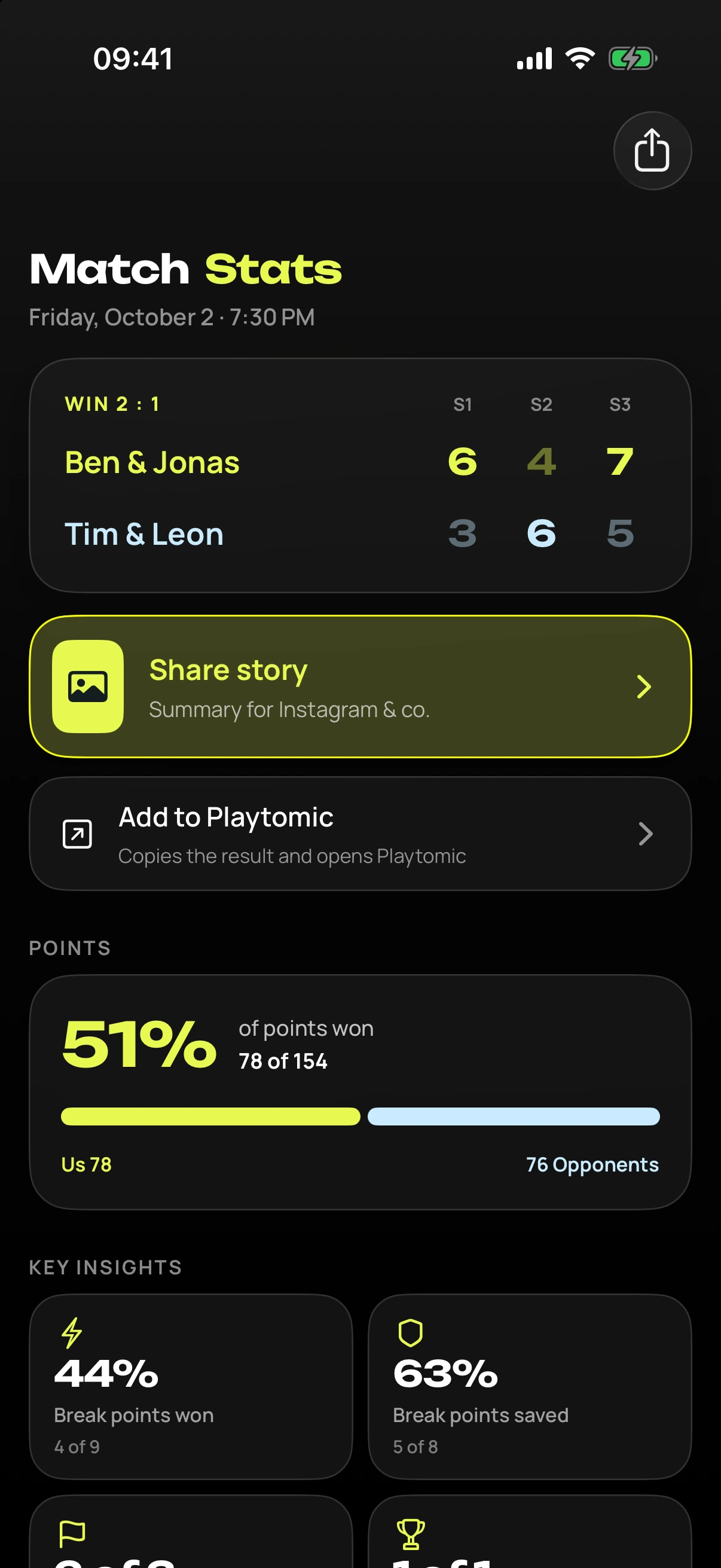 iPhone showing match stats