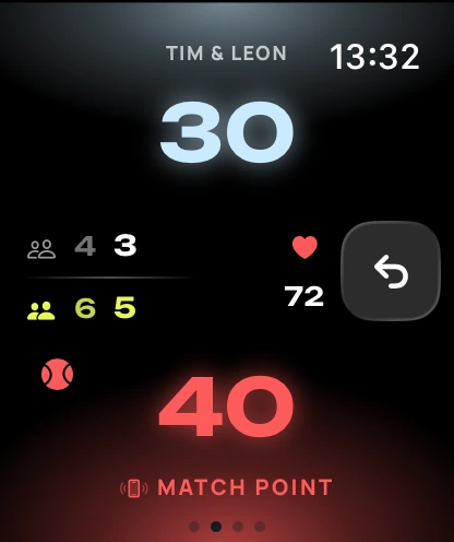 Apple Watch at match point, glowing red